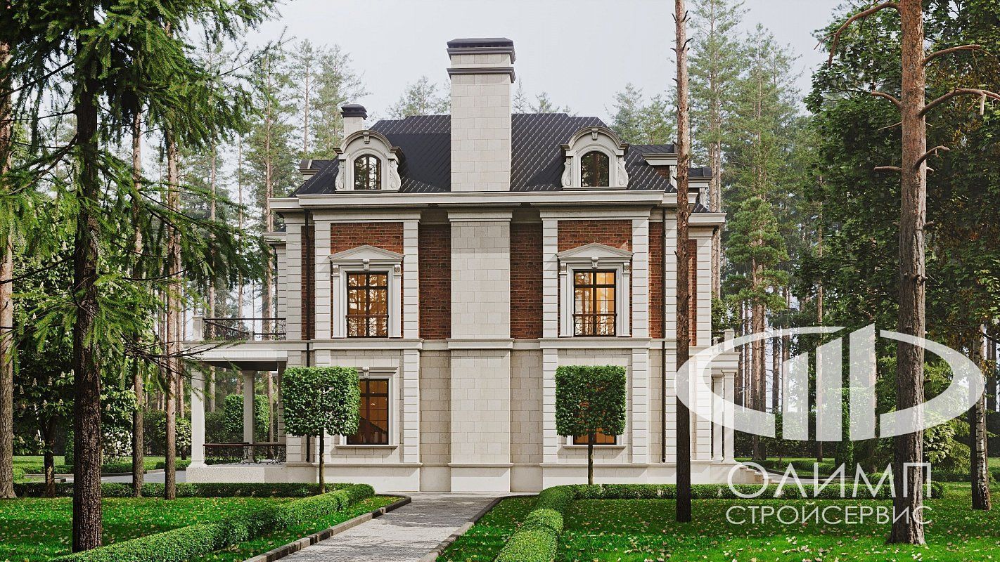 Проект дома в классическом стиле с мансардной крышей