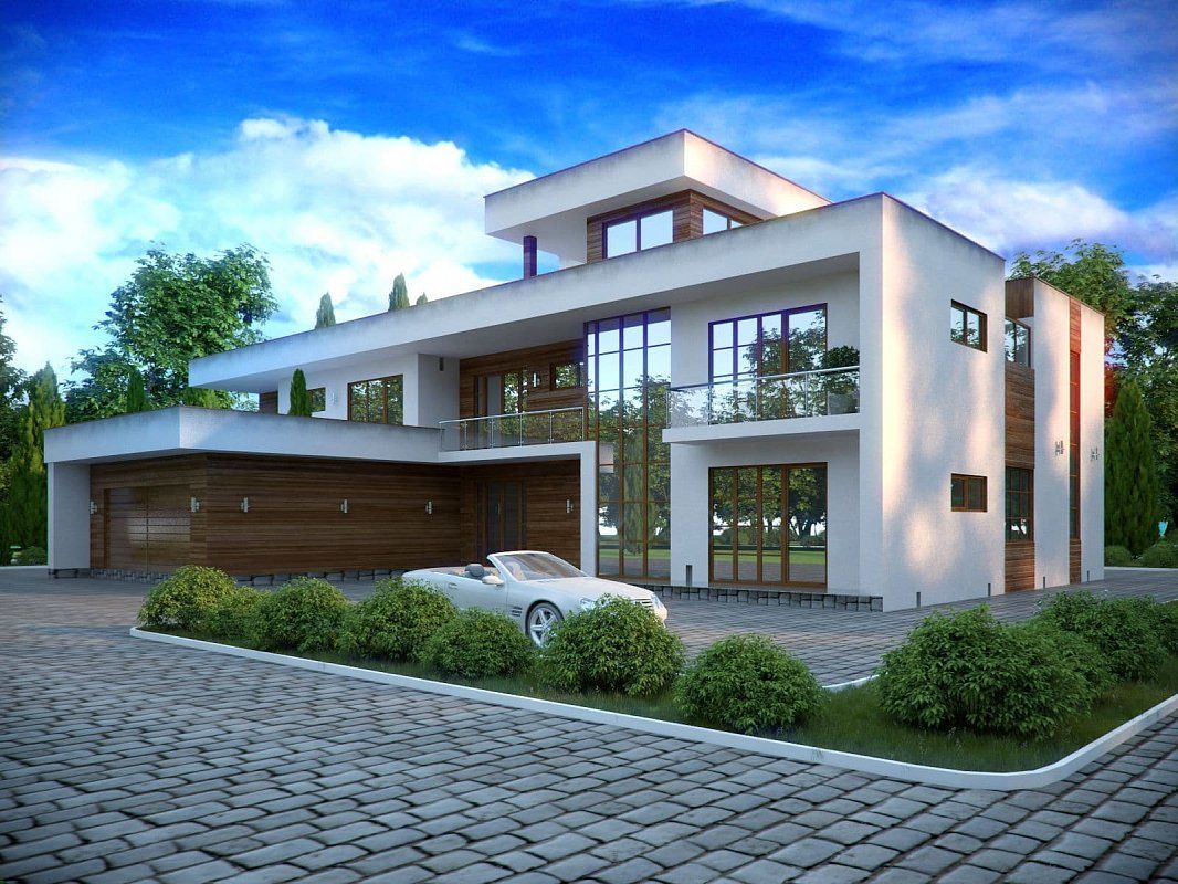 Проект современного дома с комбинированным фасадом